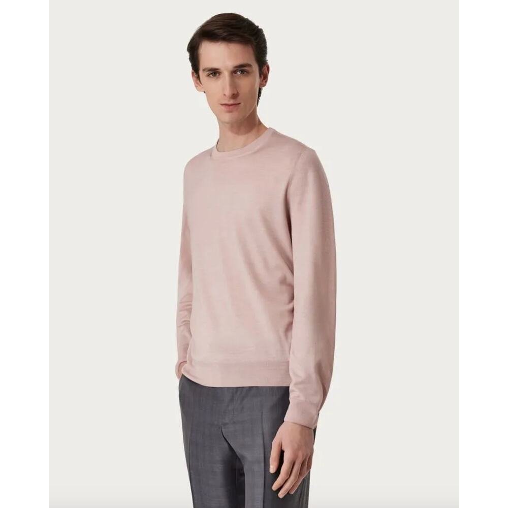 Canali Wool Silk Sweater Pullover Lightweight Crewneck Pink Long Sleeve Medium